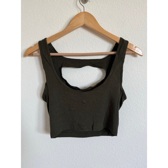 Lululemon Women’s LA Front Cut Out Tank Size 8 Olive Green Cropped Workout - Picture 3 of 7
